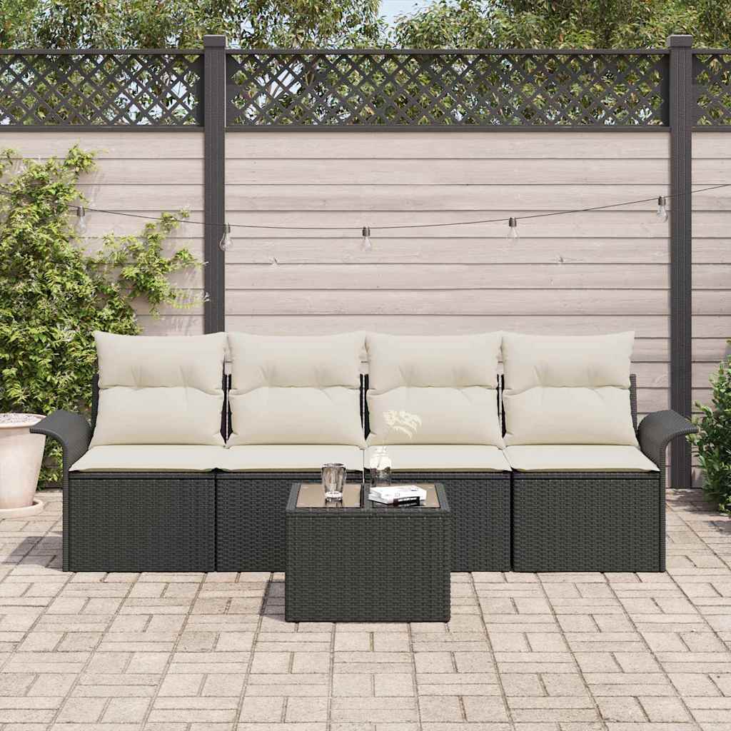 vidaXL 5-delige tuinset met kussens in zwart poly rattan