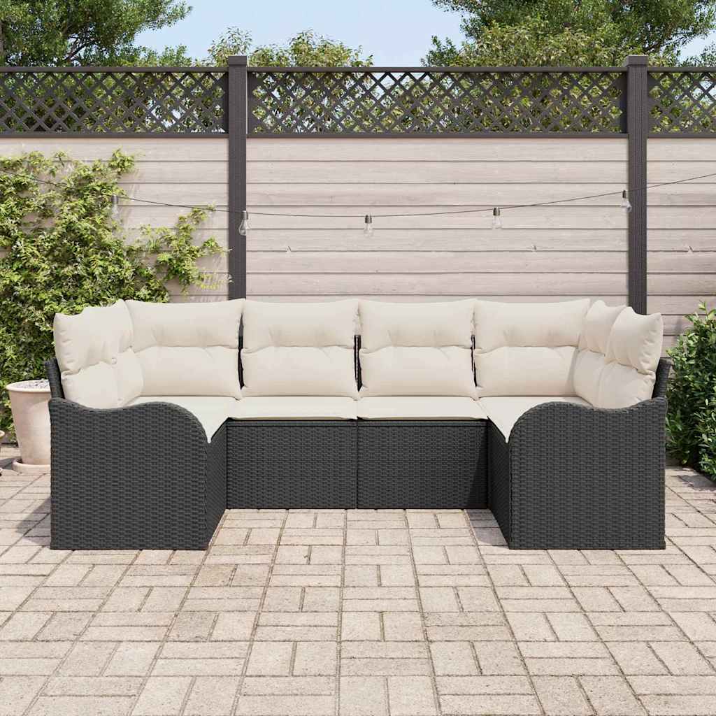 vidaXL 6-delige tuinsofa set met kussens zwart poly riet