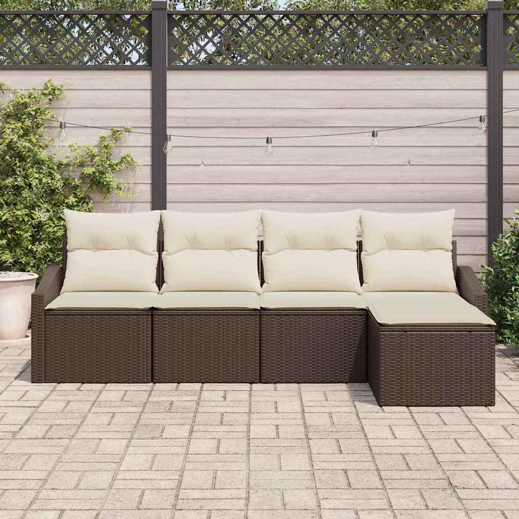vidaXL 5-delige tuinset met kussens in bruin poly rattan