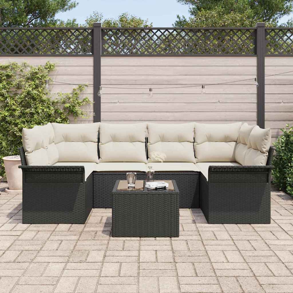 vidaXL 7-delige tuinsofa set met zwarte kussens van poly rattan