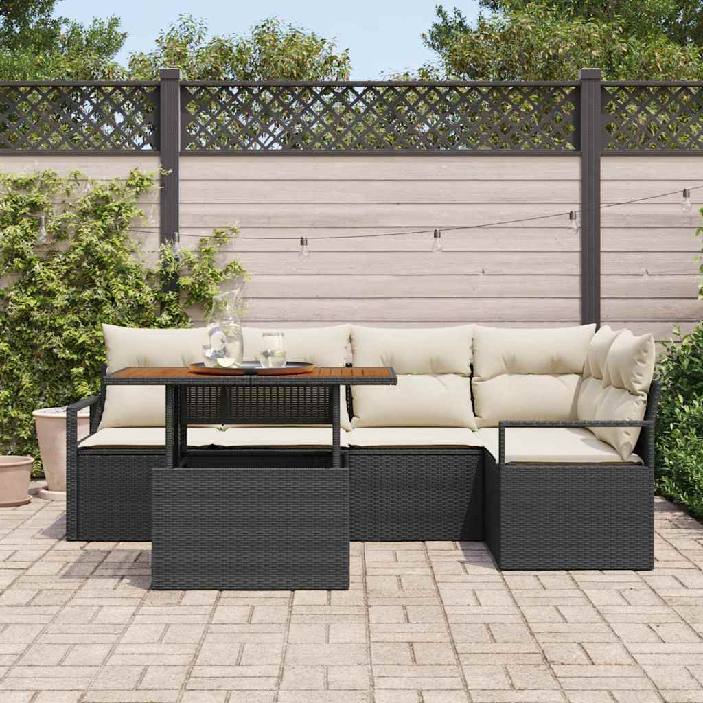 vidaXL 6-delige tuinsofa set met zwarte kussens van poly rattan