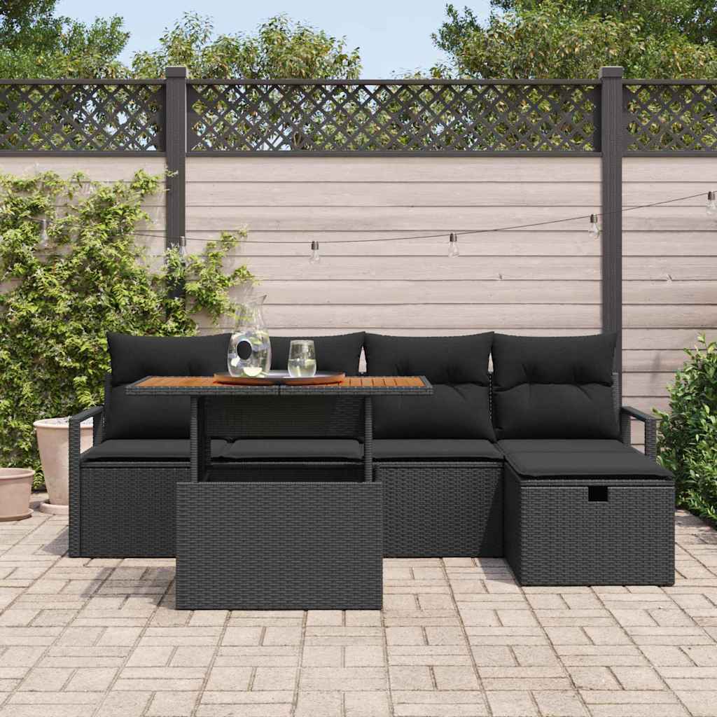 vidaXL 6-delige tuinsofa set met kussens in zwart poly rattan