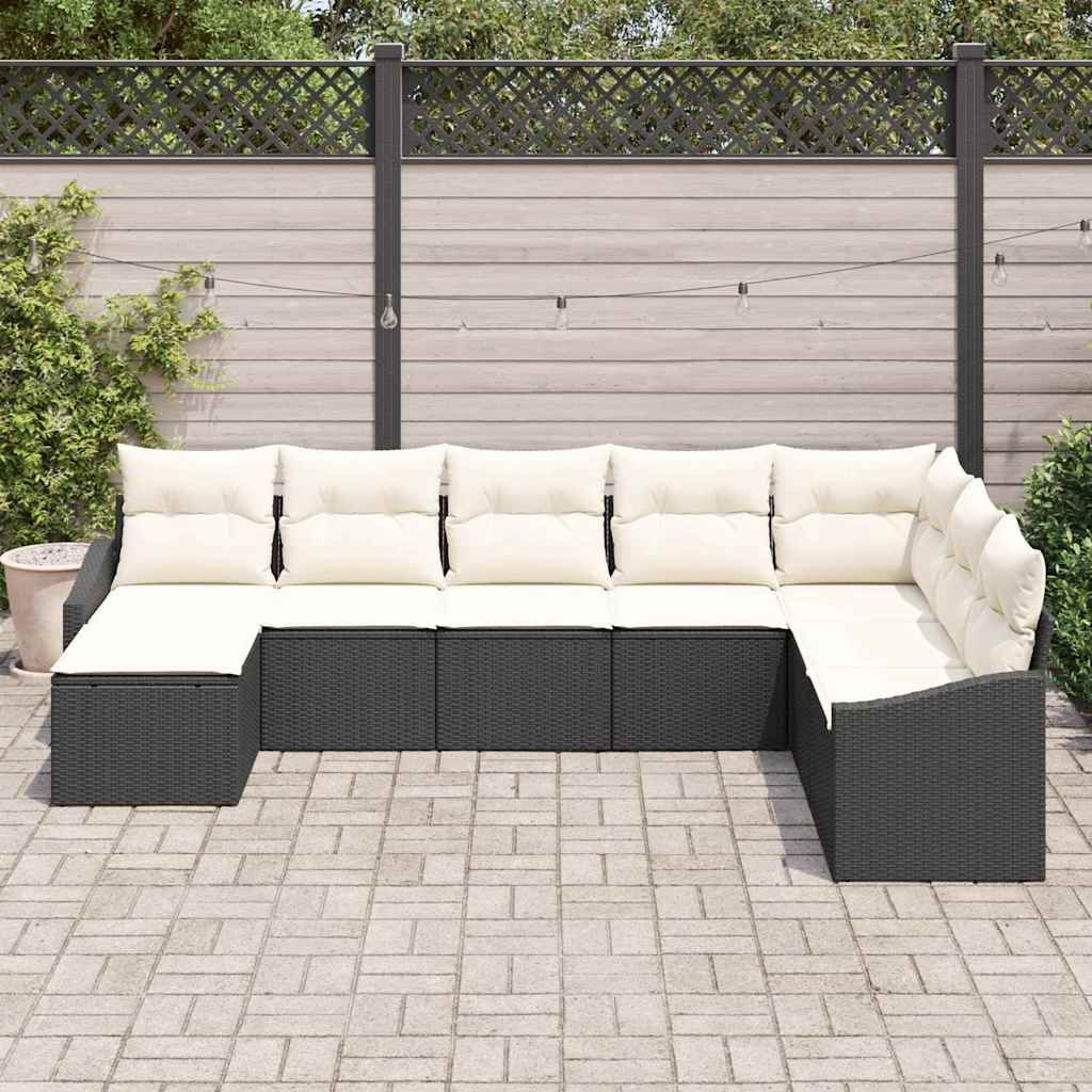 vidaXL 8-delige Tuinbankenset met kussens poly rattan zwart