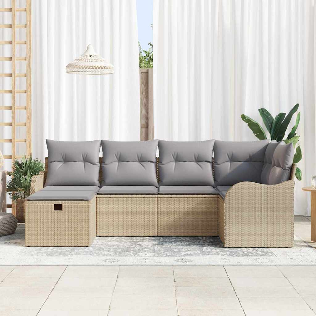 vidaXL 6-delige Tuin Sofa Set met Kussens - Beige Poly Riet