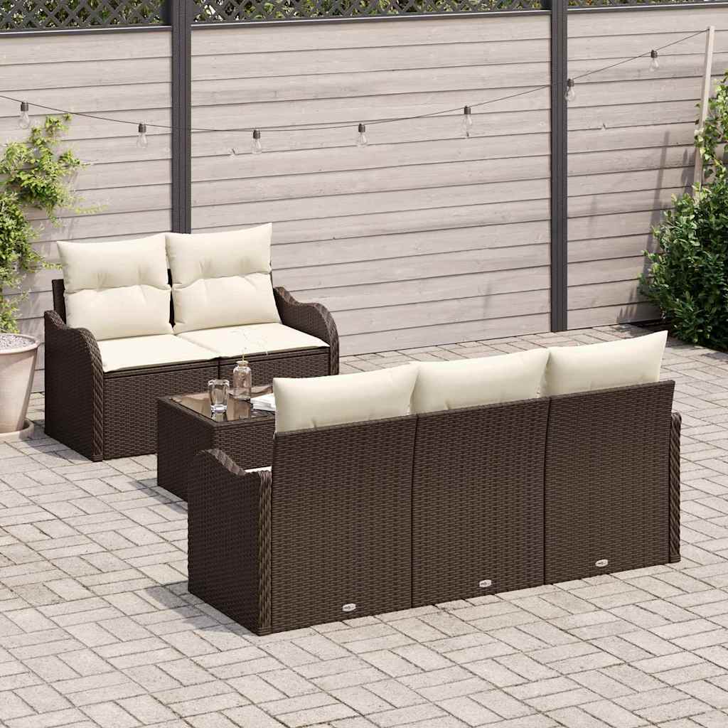 vidaXL 6-delige tuinsofa set met kussens in bruin poly rattan