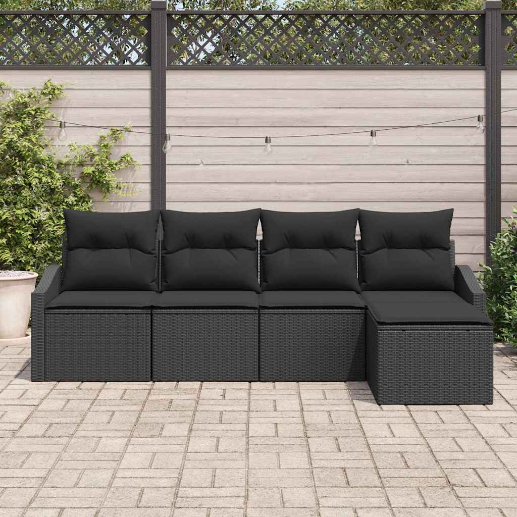 vidaXL 5-delige tuinset met kussens in zwart poly rattan