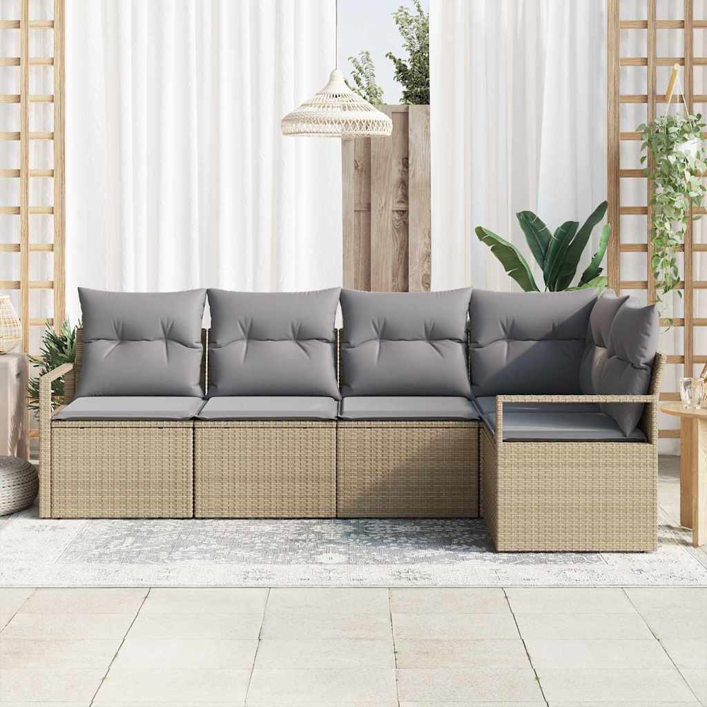 vidaXL 5-delige tuinsofa set met kussens in beige poly rattan