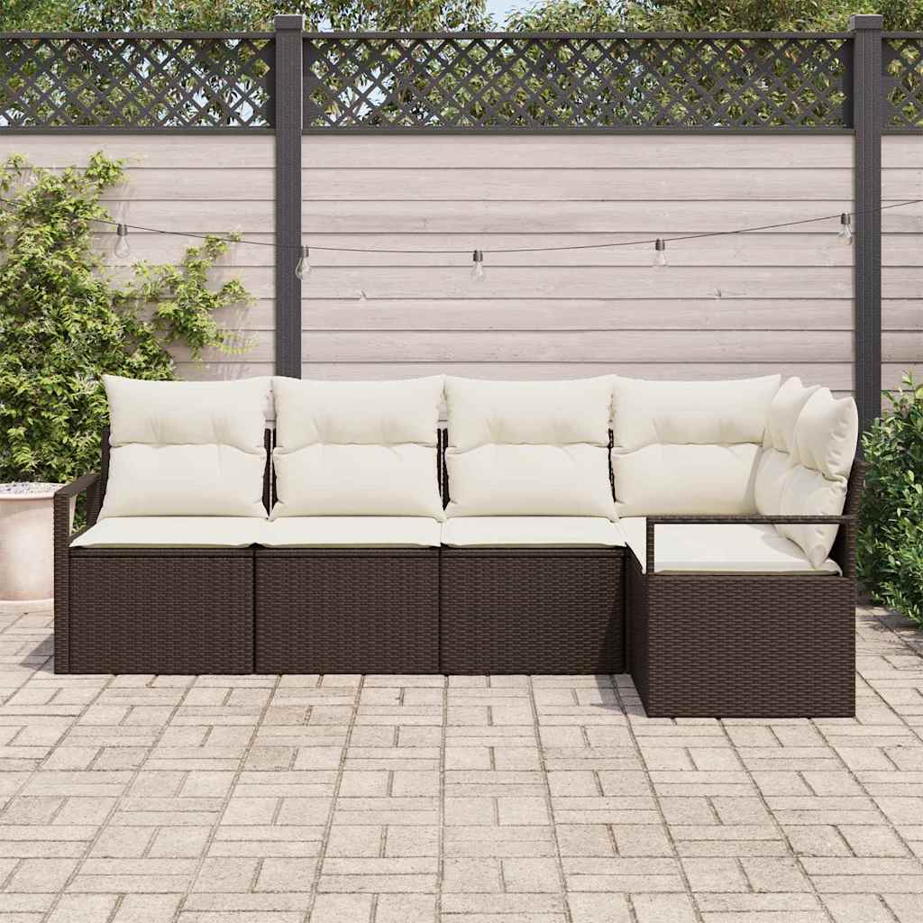 vidaXL 5-delige tuinsofa set met kussens, bruin poly rattan