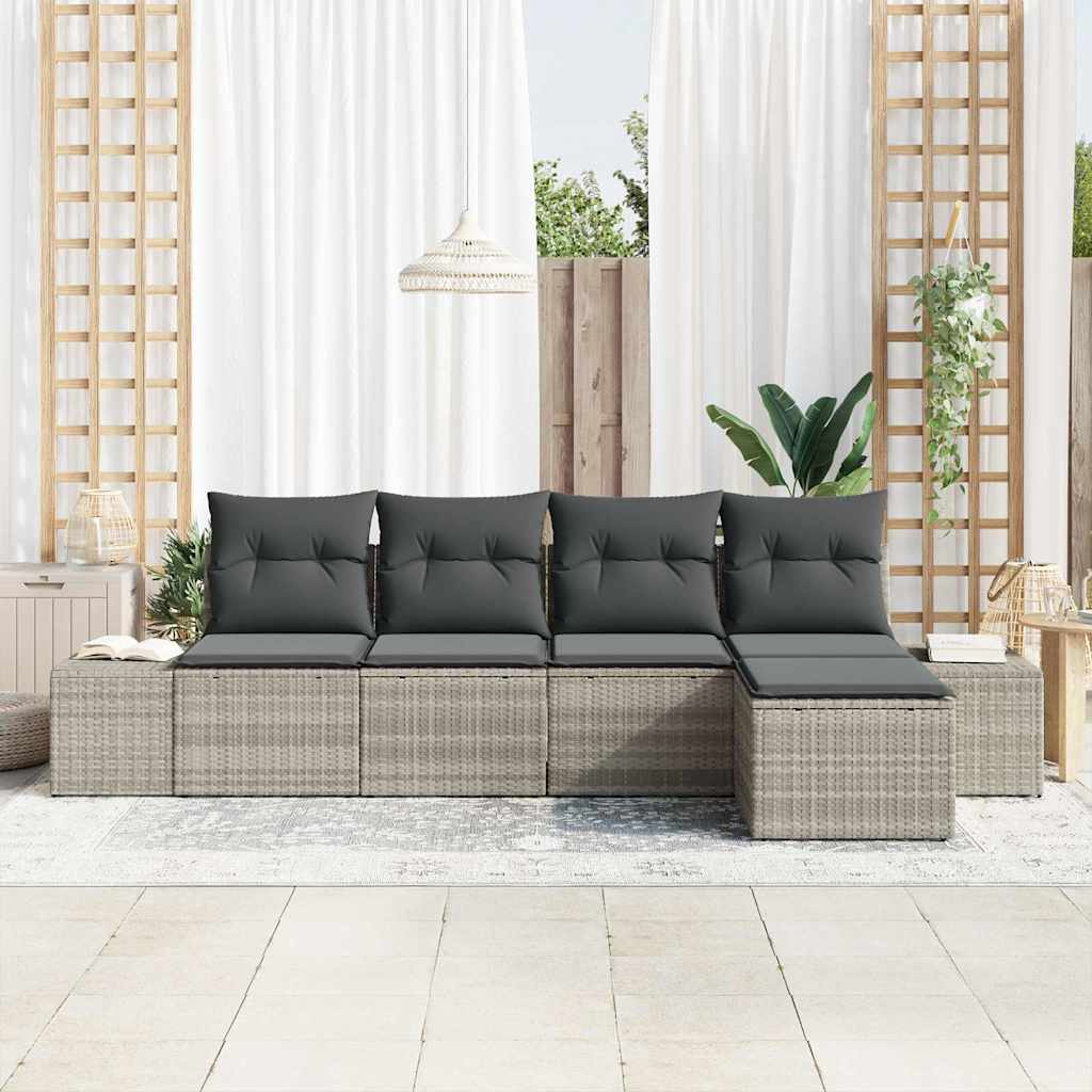 vidaXL 5-delige tuinsofa set met kussens in lichtgrijs poly rattan