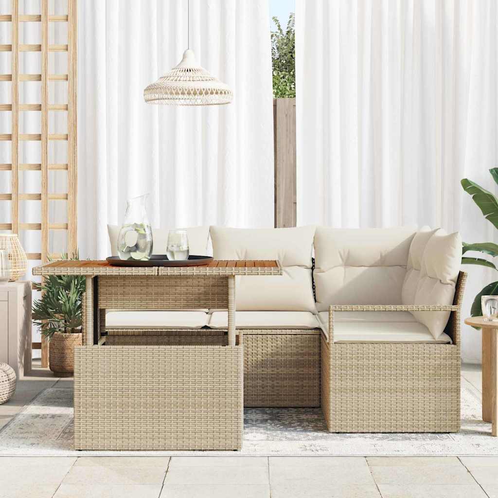 vidaXL 5-delige tuinsofa set met kussens in beige poly rattan