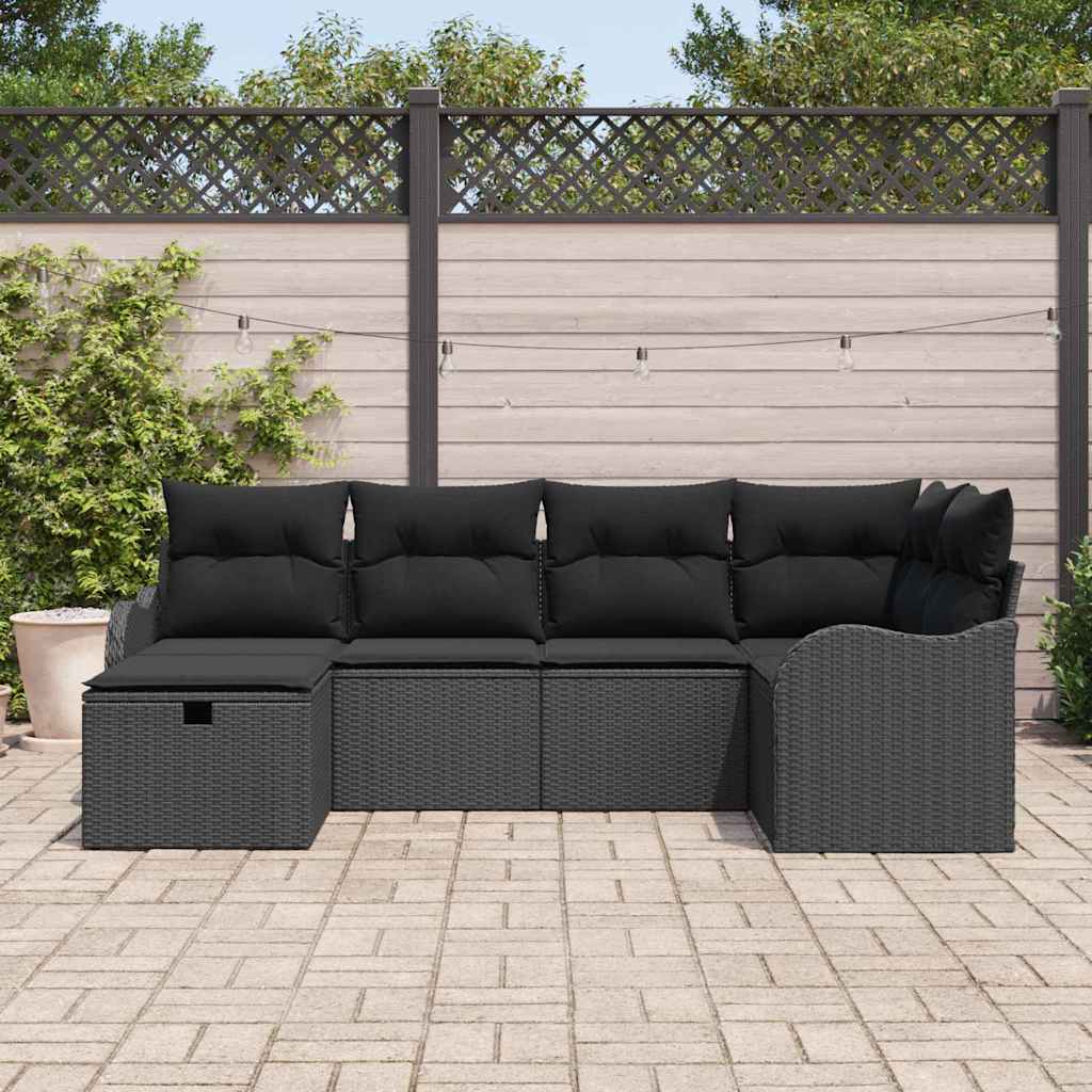 vidaXL 6-delige tuinset met kussens in zwart poly rattan
