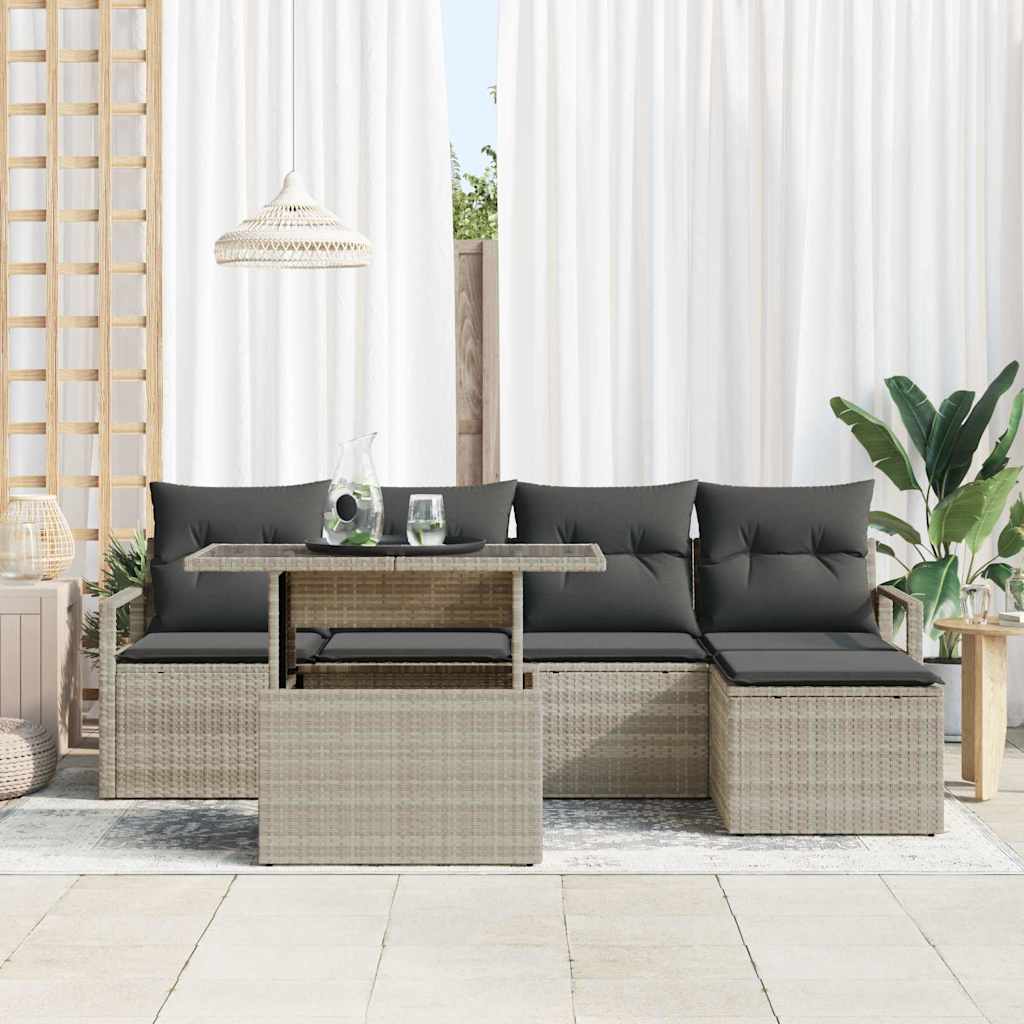 vidaXL 6-delige tuinset met kussens lichtgrijs poly rattan