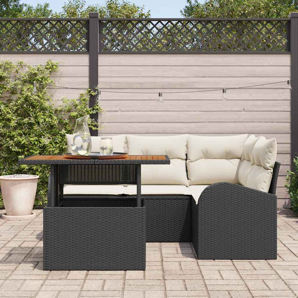 vidaXL 5-delige tuinset met kussens, zwart poly rattan en acacia