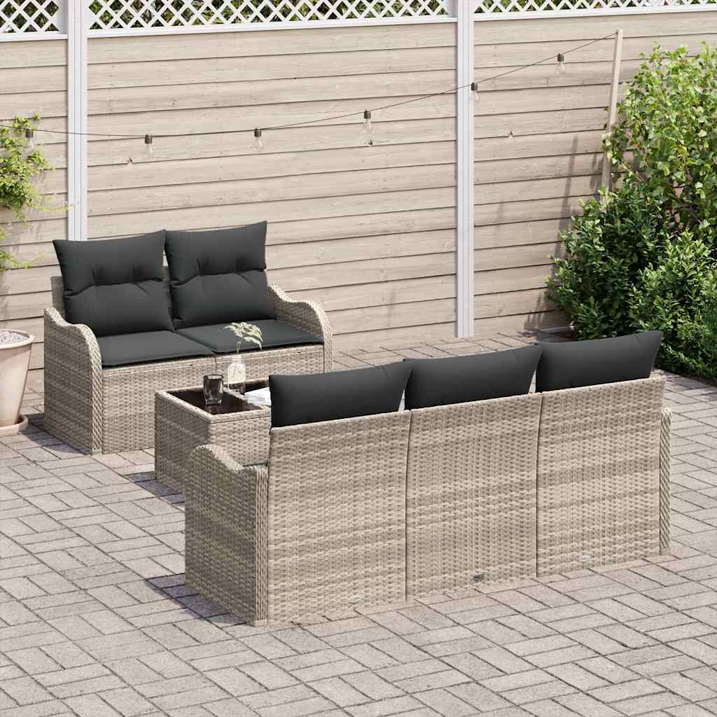 vidaXL 6-delige tuinsofa set met kussens in lichtgrijs poly rattan