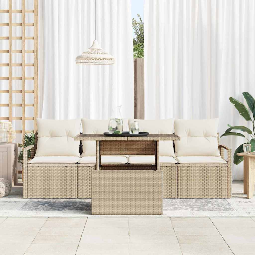 vidaXL 5-delige tuinsofa set met kussens in beige van poly rattan