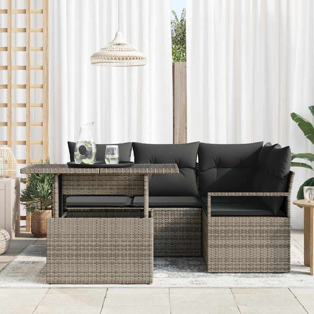 vidaXL 5-delige grijze tuinsofa set met kussens van poly rattan
