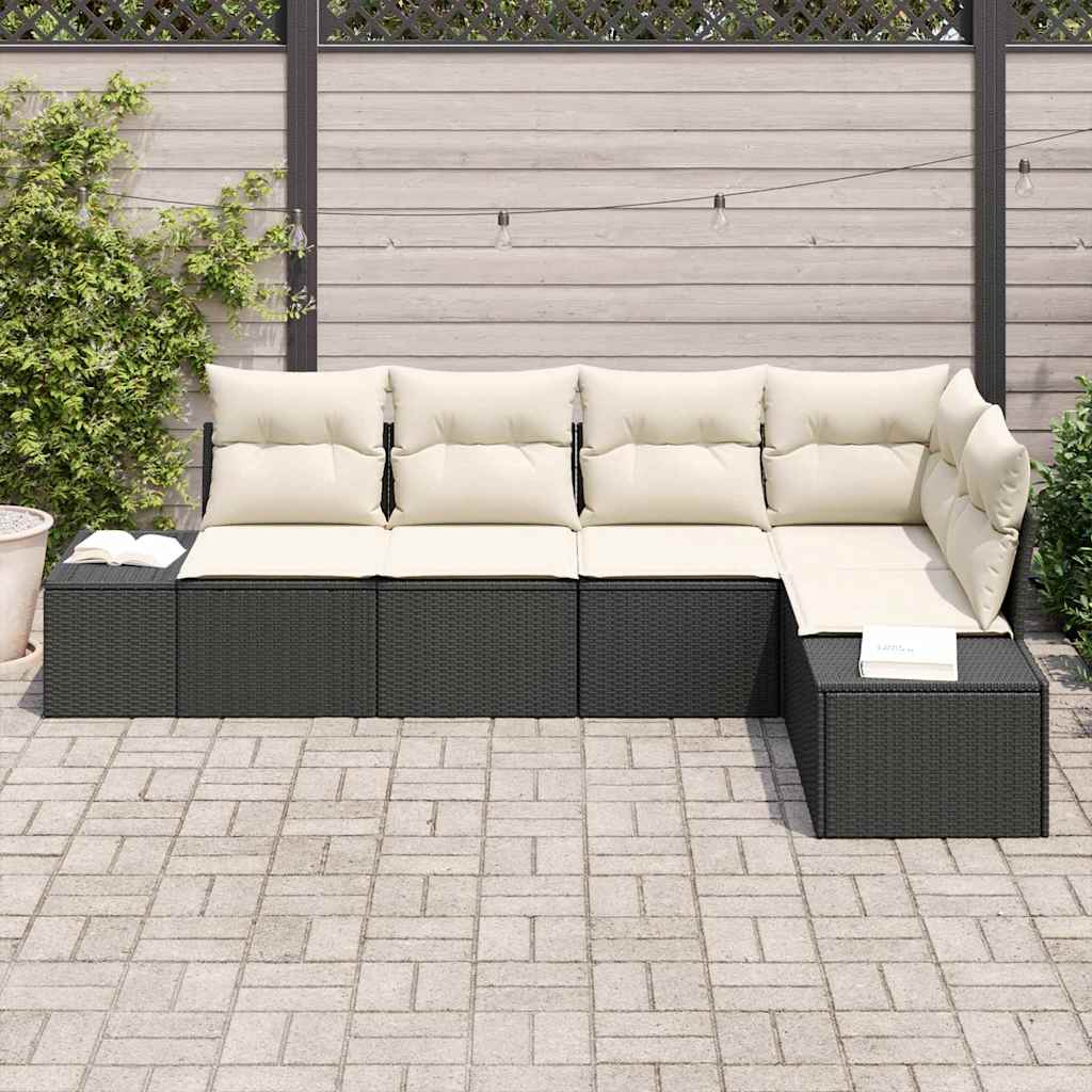vidaXL 5-delige tuinsofa set met kussens in zwart van poly rattan