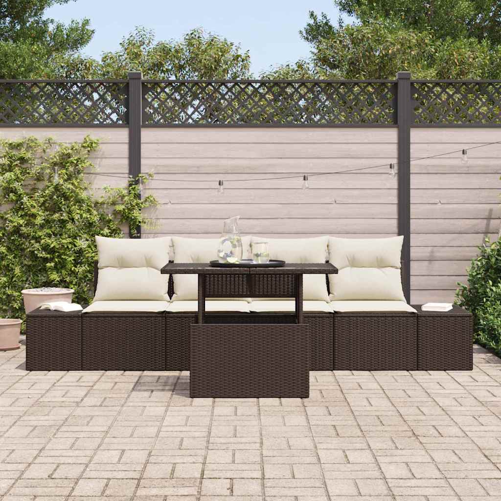 vidaXL 5-delige tuinsofa set met kussens in bruin poly rattan