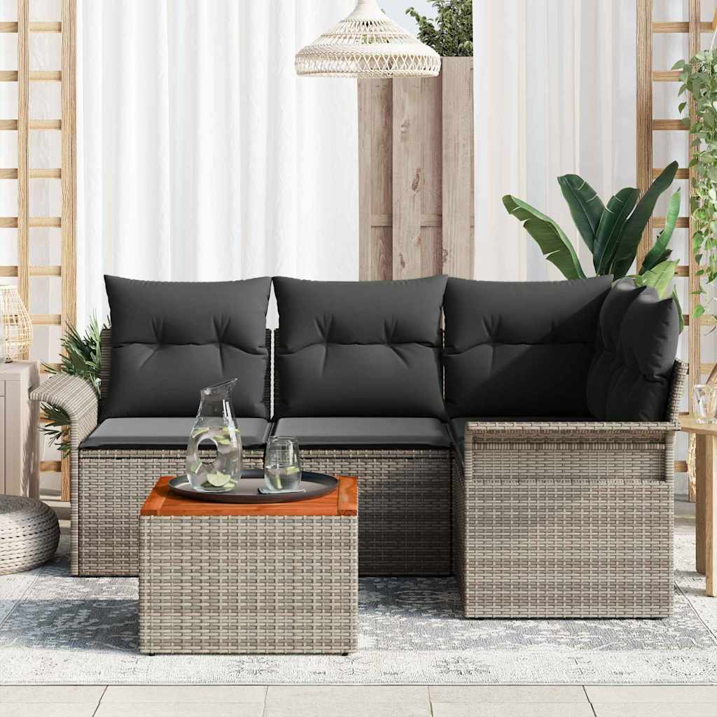 vidaXL 5-delige tuinsofaset met kussens grijs poly rattan acacia