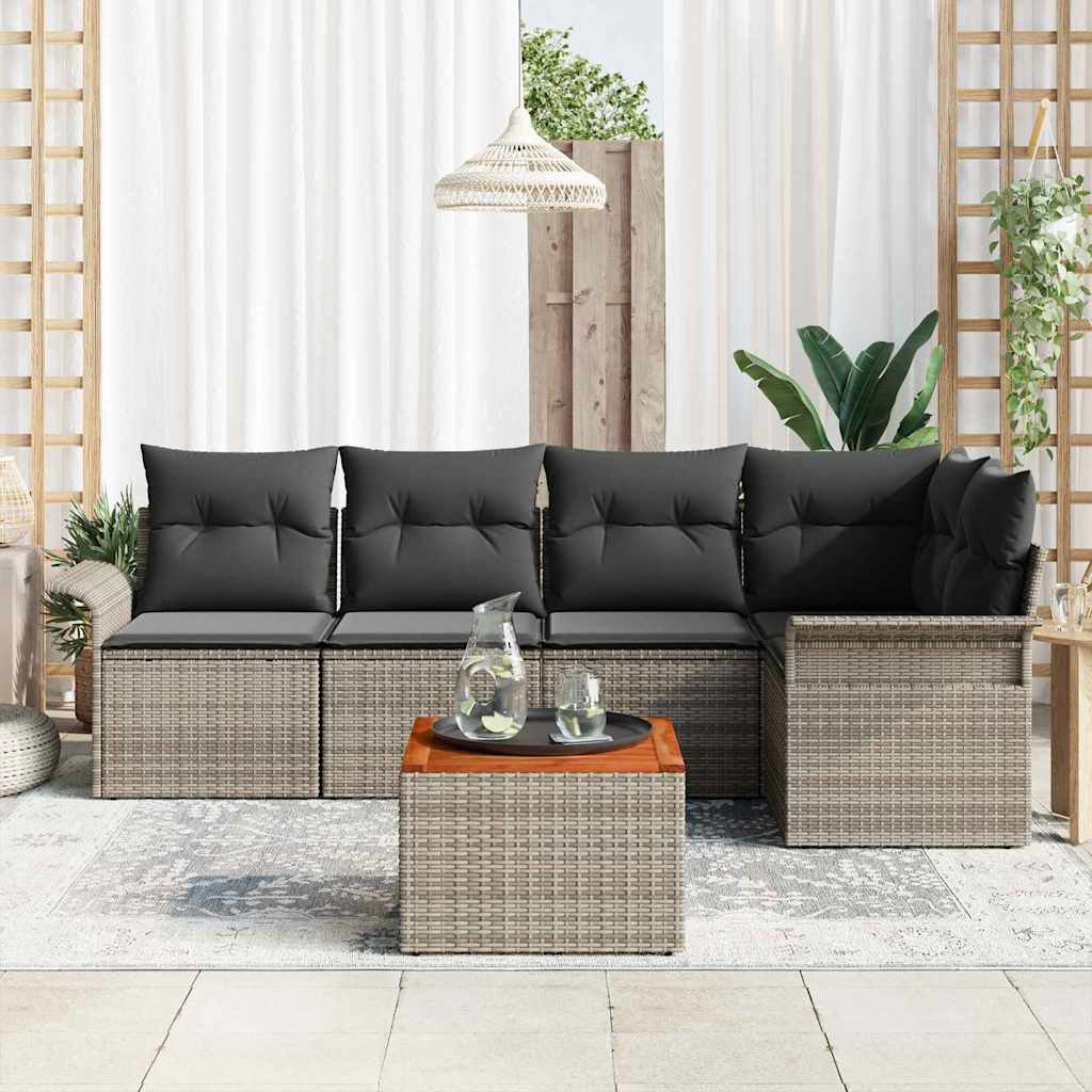 vidaXL 6-delige tuinset met kussens in grijs poly rattan en acacia