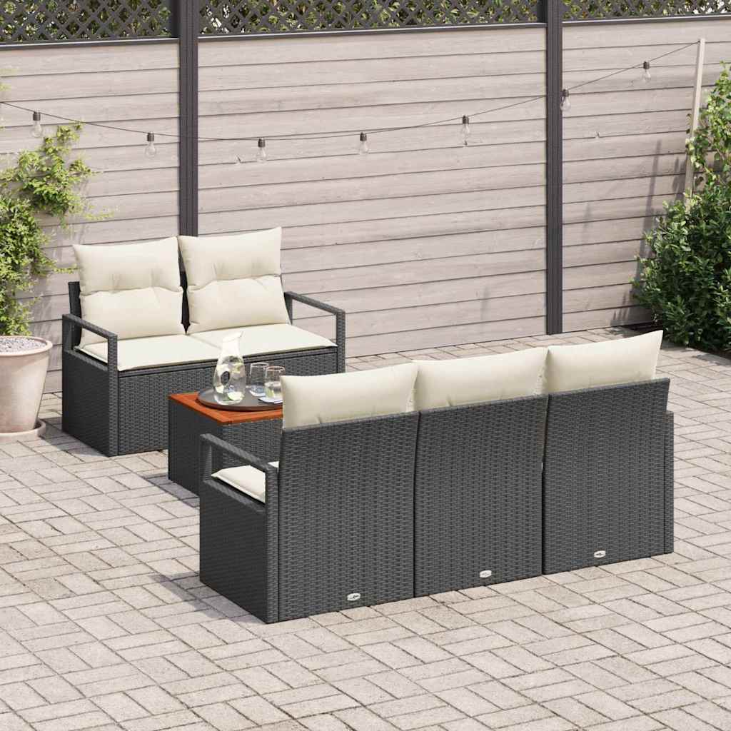 vidaXL Tuin Sofa Set 6 pcs Zwart, wit Groot Riet, hout