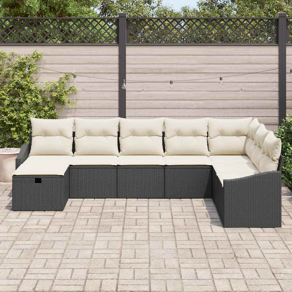 vidaXL 8-delige tuinsofa set met kussens in zwart poly rattan