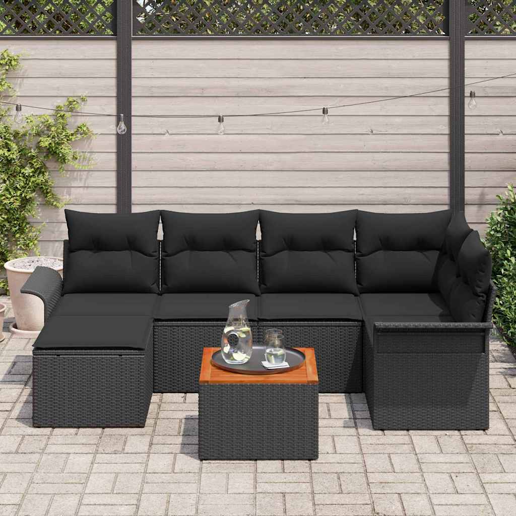 vidaXL 7-delige tuinsofa set met kussens in zwart polyrotan