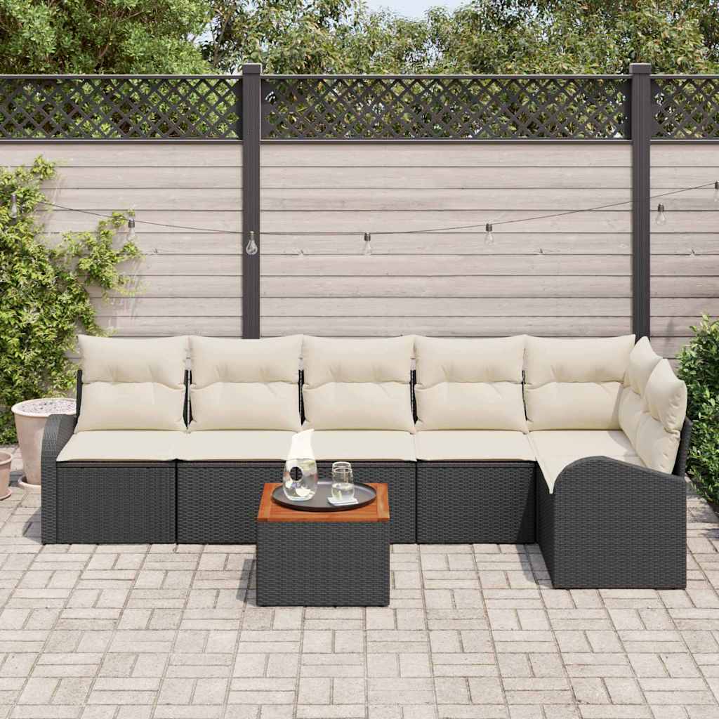 vidaXL Tuin Sofa Set 7 pcs Zwart, wit Groot Riet, Stof, Metaal