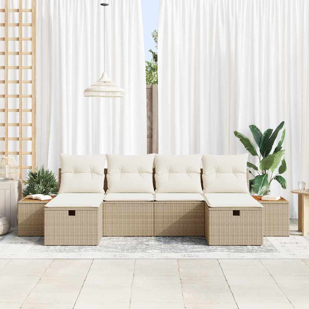 vidaXL 6-delige tuinsofa set met kussens in beige van poly rattan