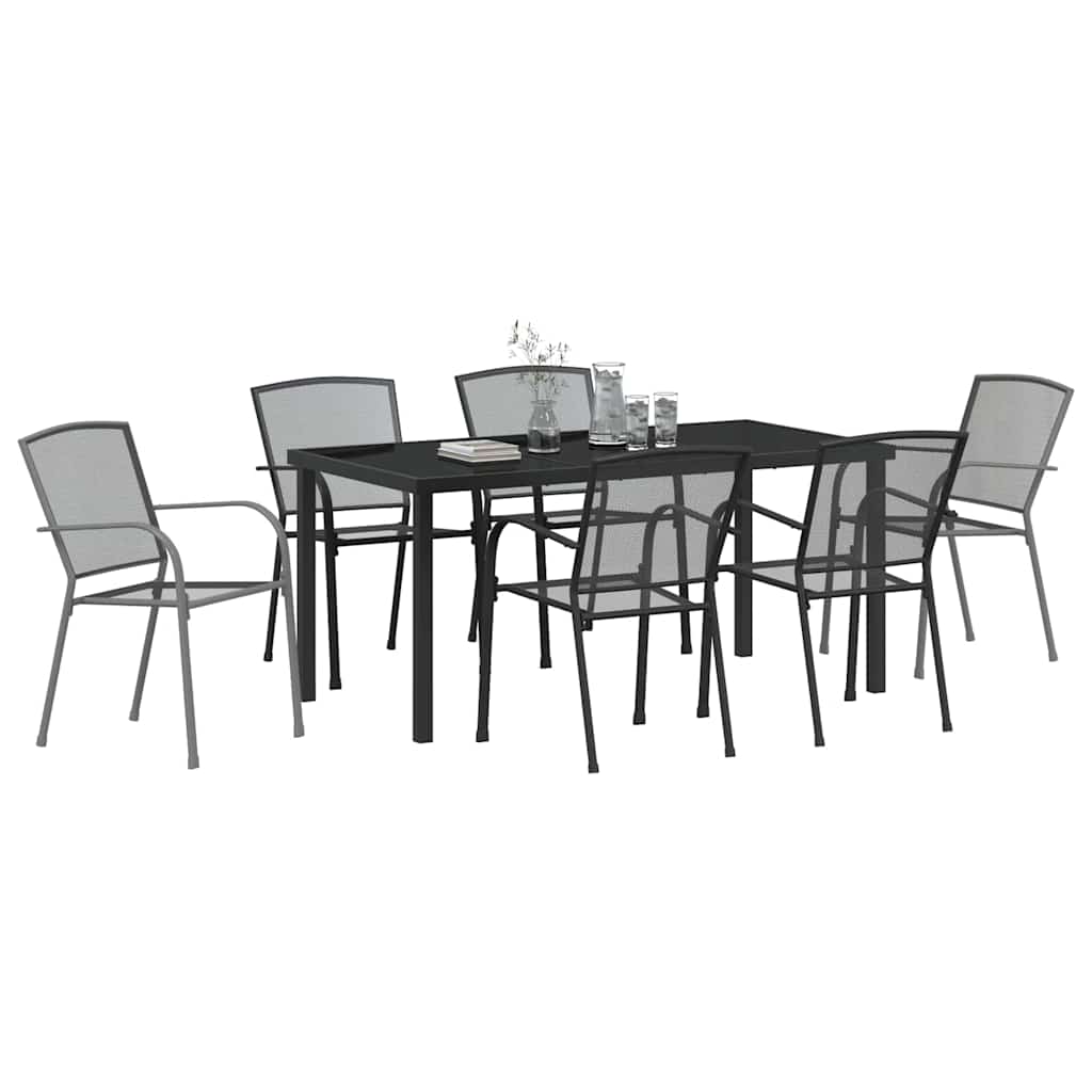 vidaXL 7-delige Tuin Eettafel Set - Antraciet Staal
