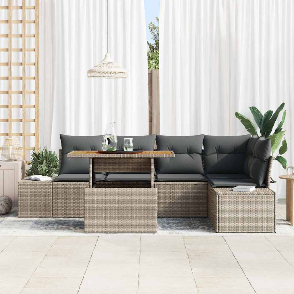vidaXL 6-delige tuinsofa set met kussens in grijs poly rattan