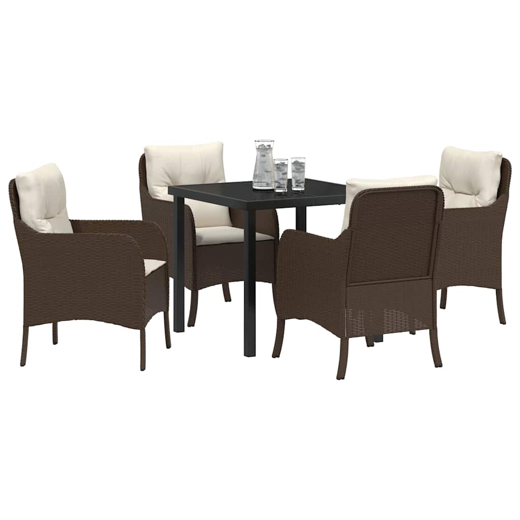 vidaXL 5-delige tuinset met kussens bruin poly rattan