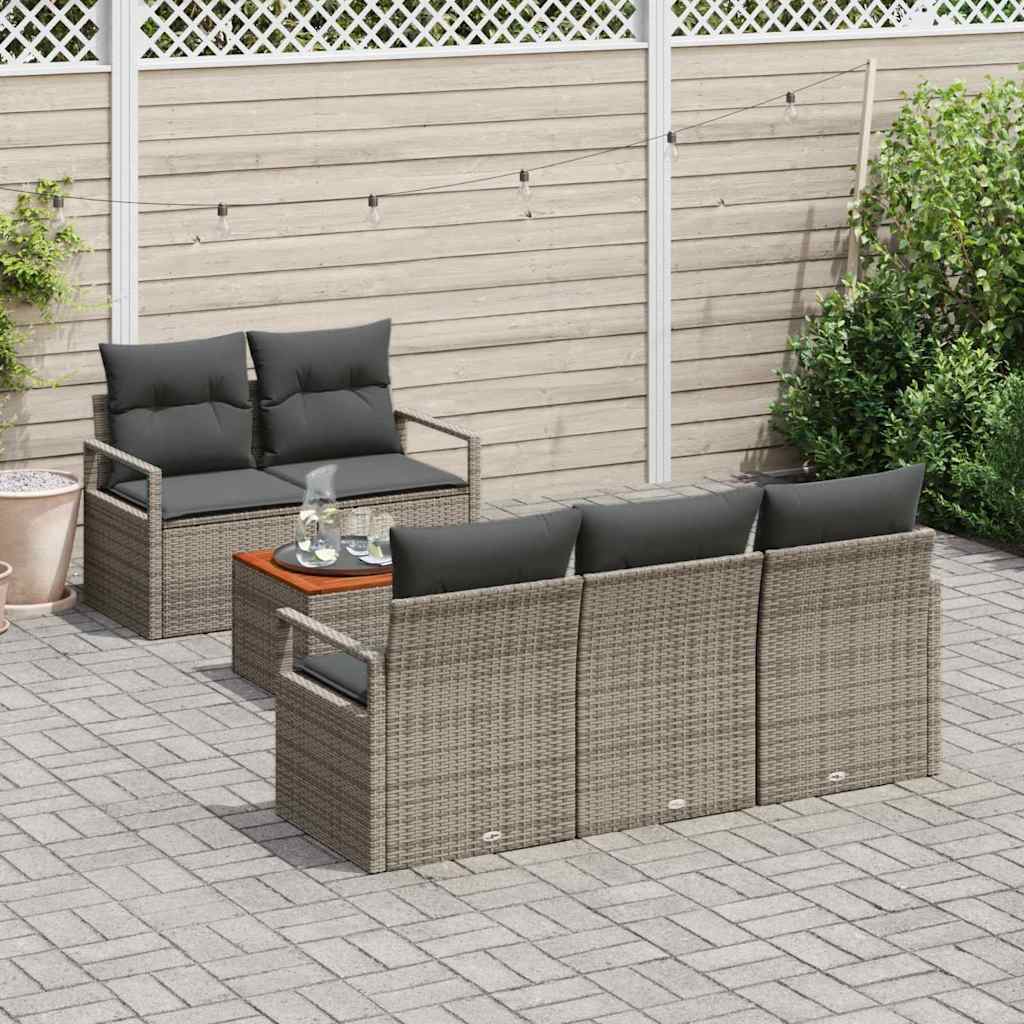 vidaXL Tuin Sofa Set Grijs 6 pcs Grijs Medium Riet, Polyester
