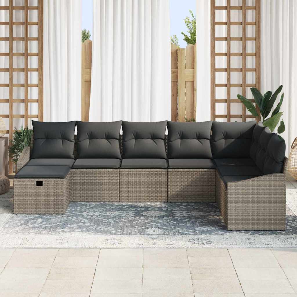 vidaXL 8-delige tuinbankset met kussens in grijs poly rattan