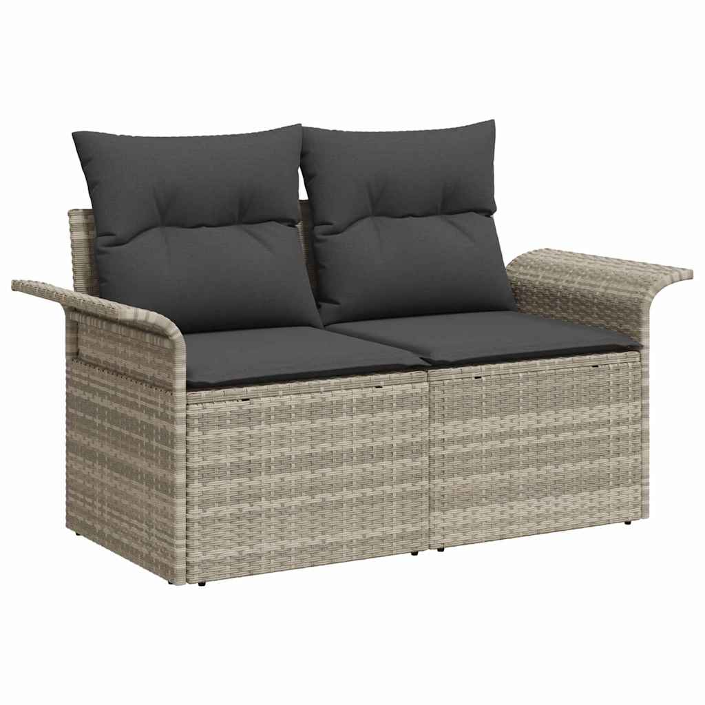 vidaXL 6-delige Tuinbankenset met kussens poly rattan lichtgrijs