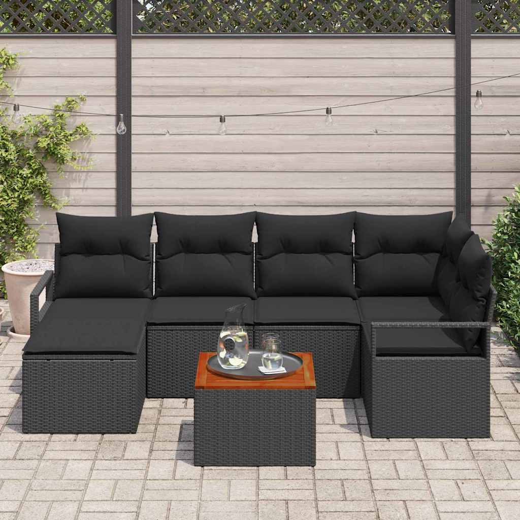 vidaXL Tuin Sofa Set 7 pcs Zwart Groot Riet, stof, staal