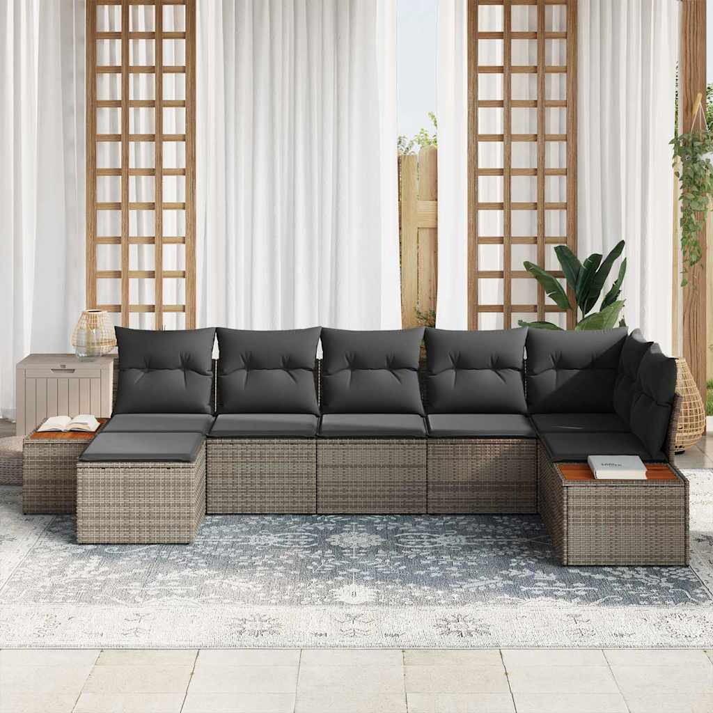vidaXL 7-delig tuin sofa set met kussens, van grijze poly rattan en acacia