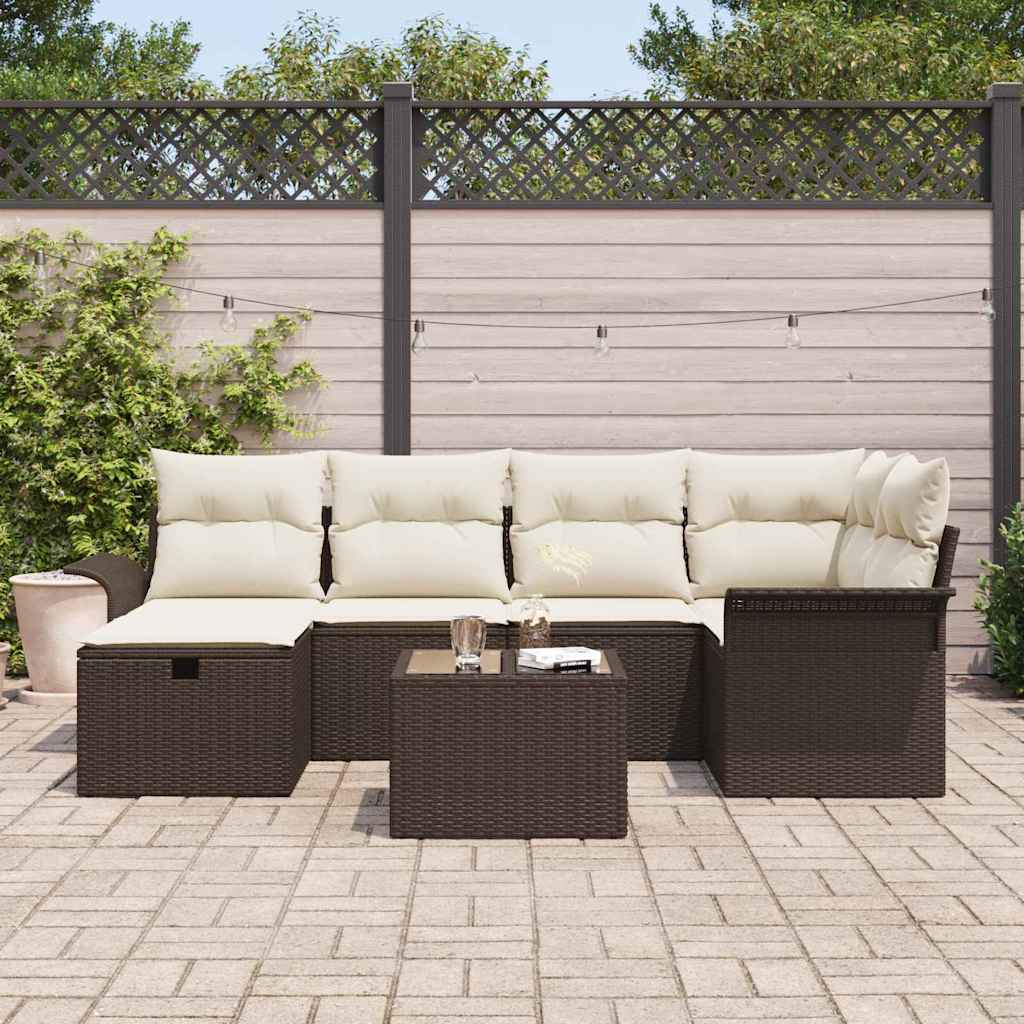 vidaXL 7-delige tuinsofa set met kussens in bruin poly riet