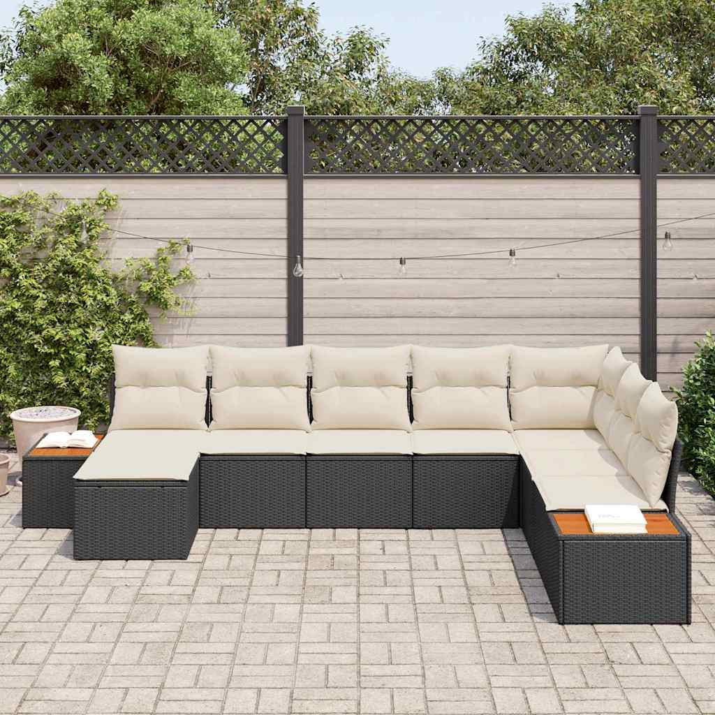 vidaXL 8-delige ligbedset met kussens zwart poly rattan acacia