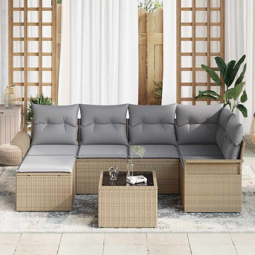 vidaXL 7-delige Tuinbankenset met kussens poly rattan zwart