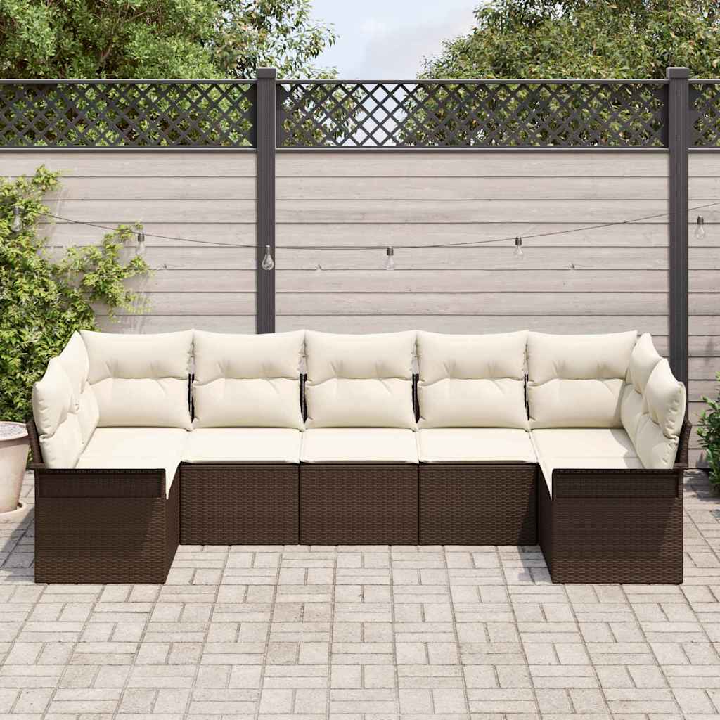 vidaXL 7 delige tuinbankset met kussens in bruin poly rattan