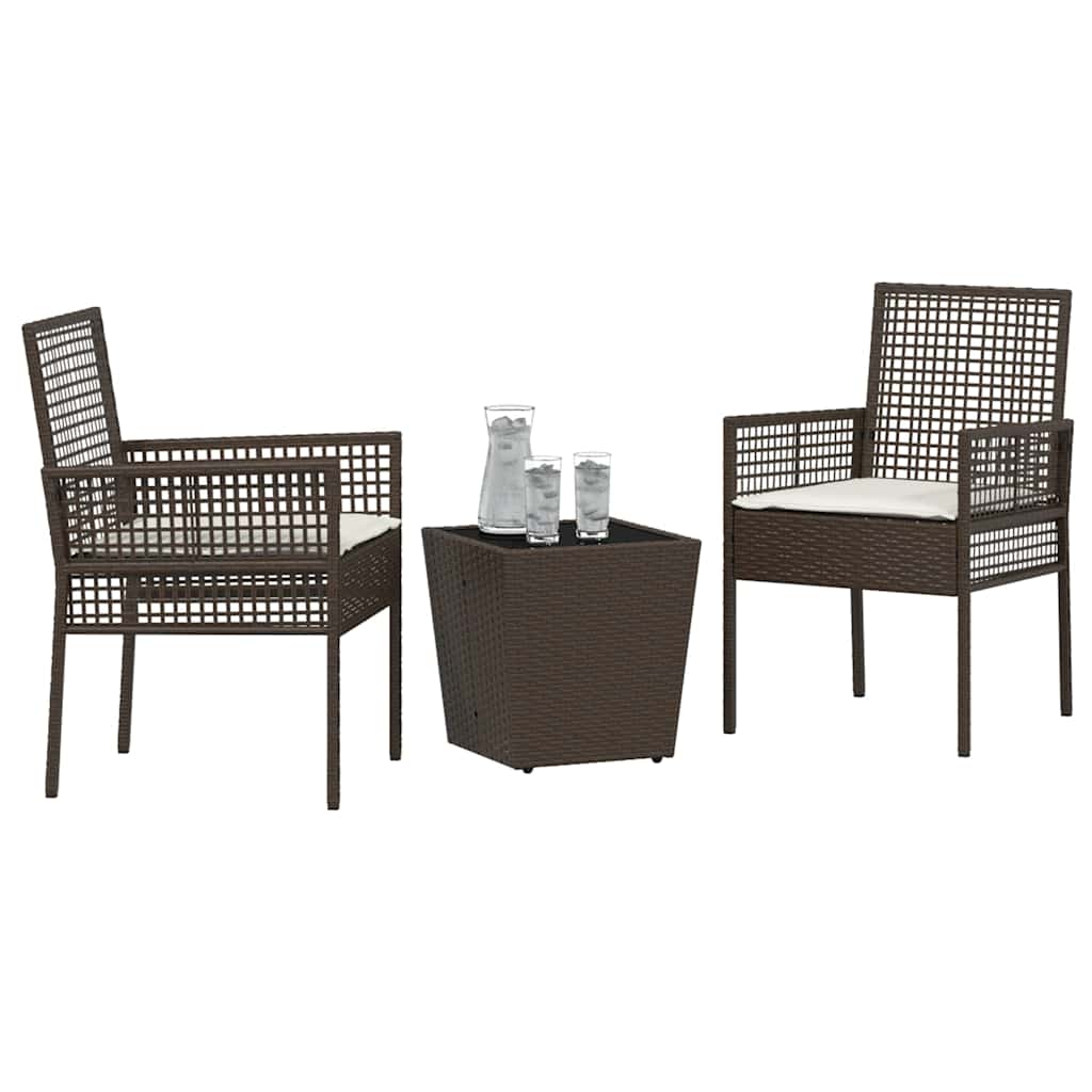 vidaXL 3-delige tuin bistro set met kussens bruin poly rattan