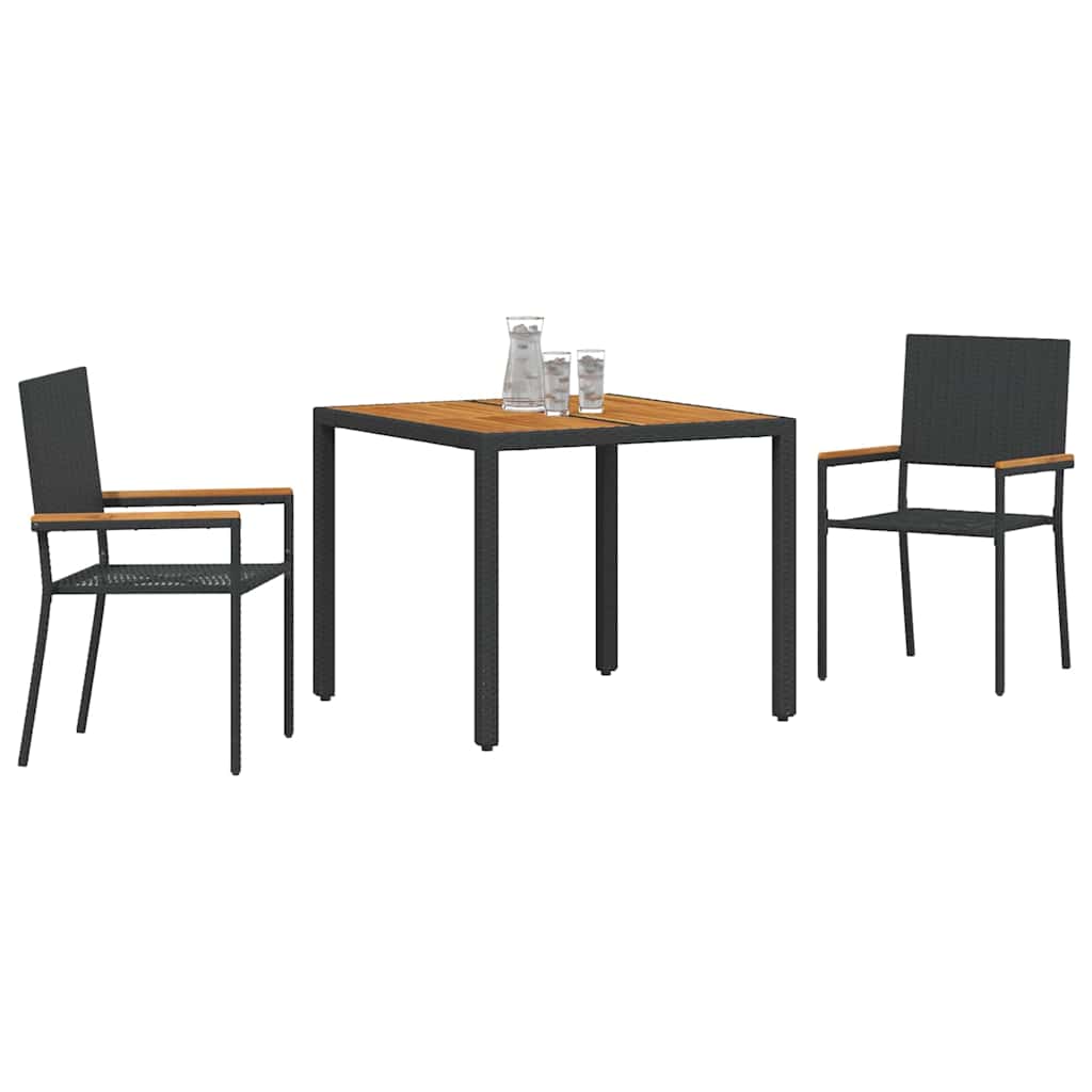 vidaXL 3-delige tuin eetset zwart poly rattan