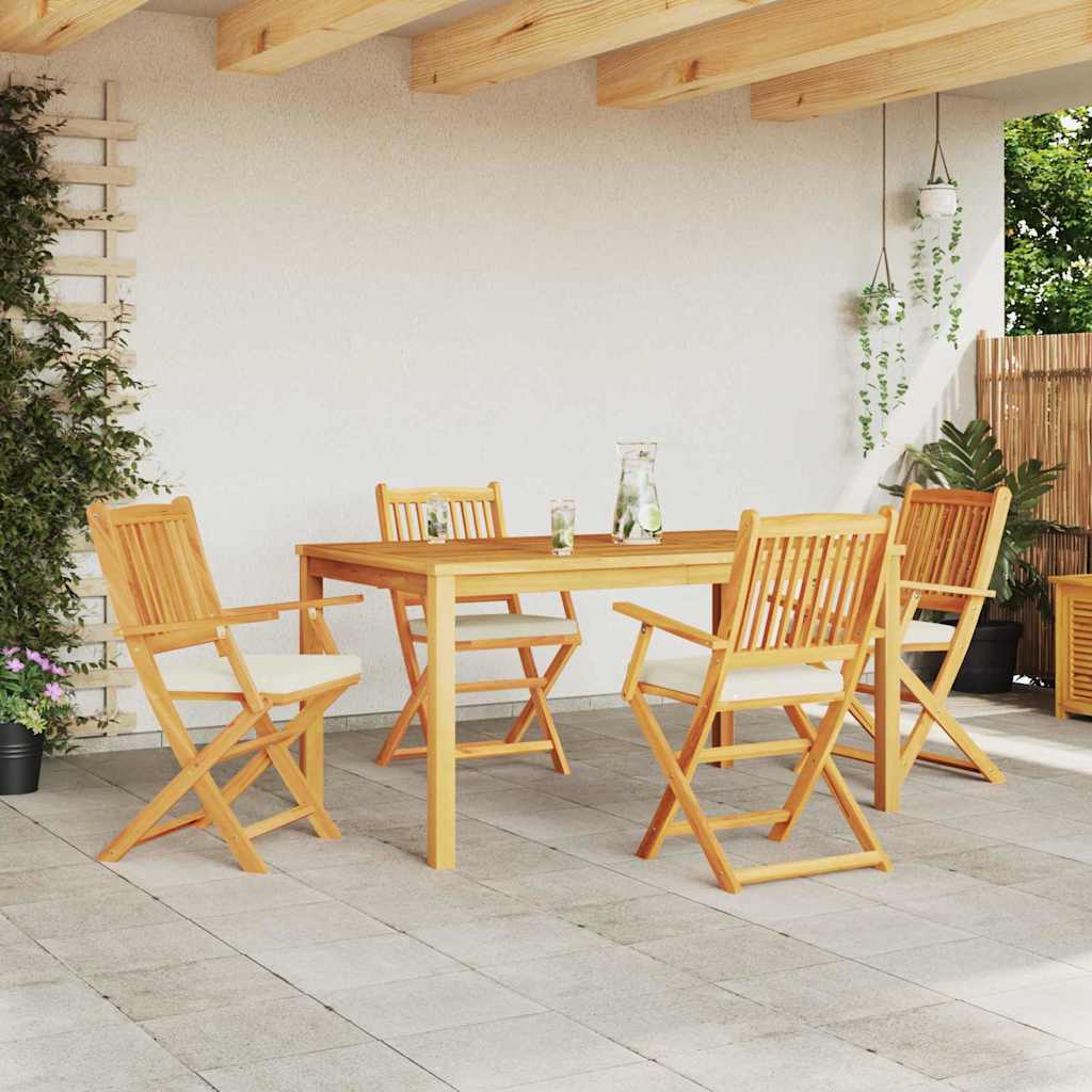 vidaXL Tuinstoelen 4 st inklapbaar witte kussens massief acaciahout
