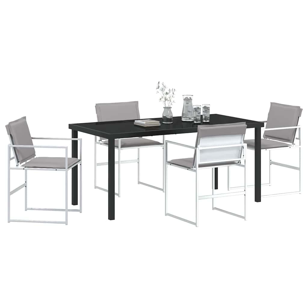 vidaXL 5-delige tuin eettafel set met kussens van wit textilene en staal