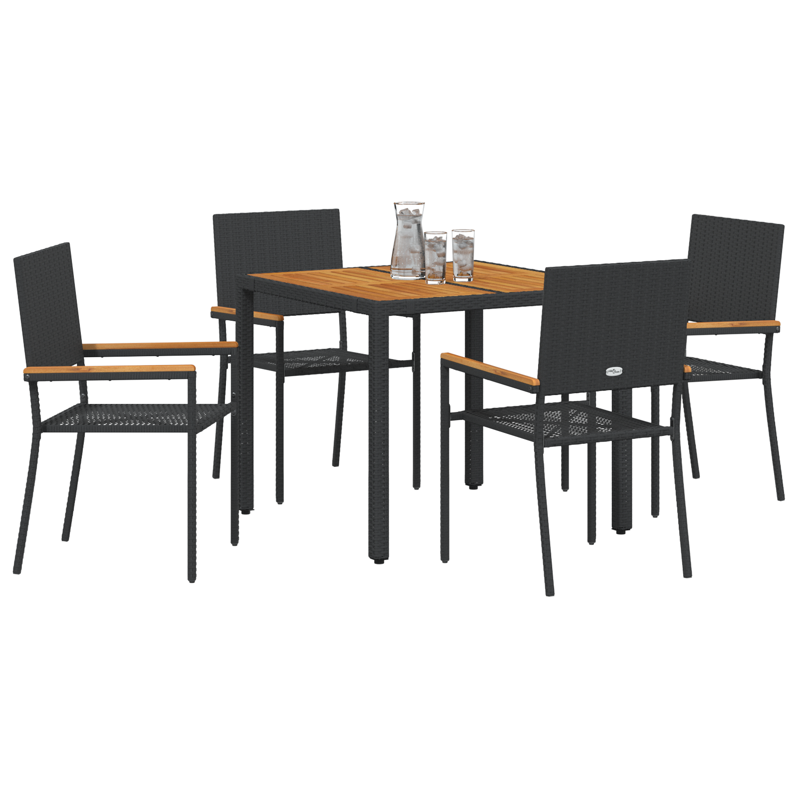 vidaXL 5-delige Tuin Eetset Zwart Poly Rattan