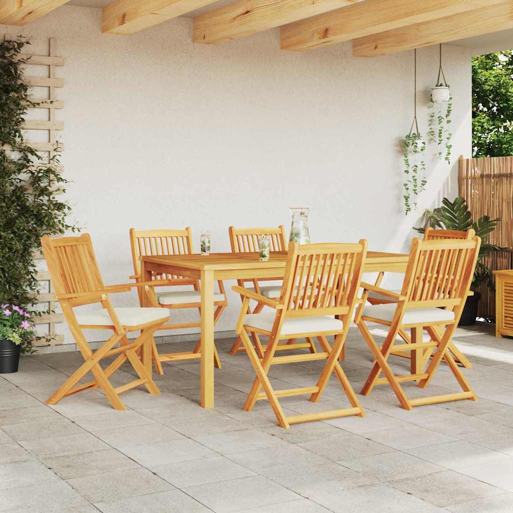 vidaXL Tuinstoelen 6 st inklapbaar witte kussens massief acaciahout