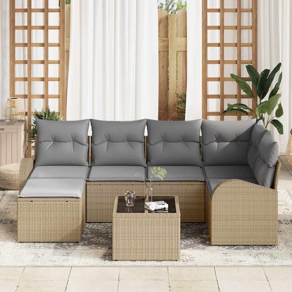 vidaXL 7-delige tuinset met kussens zwart poly rattan