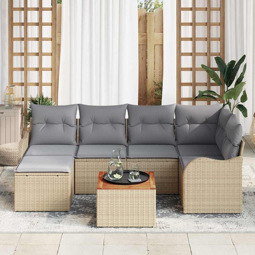 vidaXL Tuin Sofa Set 7 pcs Beige, lichtgrijs Groot Riet, Polyester