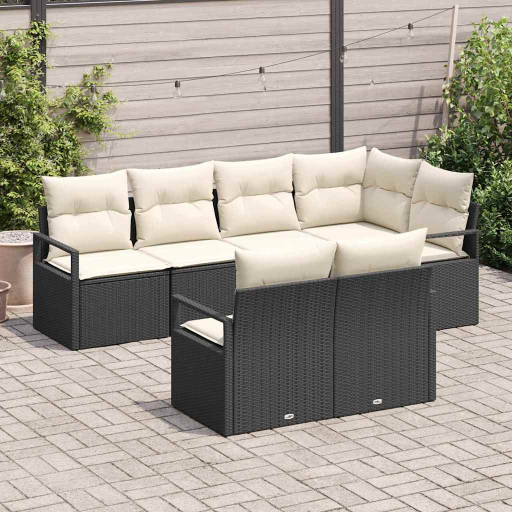 vidaXL 7-delige tuinsofa set met kussens zwart poly riet